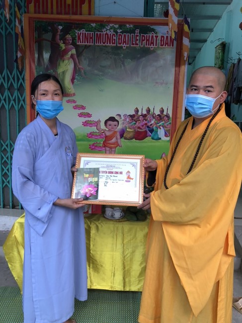 Dong Cao Pagoda granting the merit certificate to Buddhists having  the design of Lumbini garden at home.